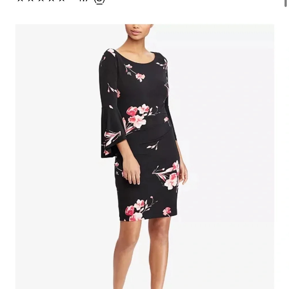 RALPH LAUREN BLACK FLORAL BELL SLEEVE DRESS